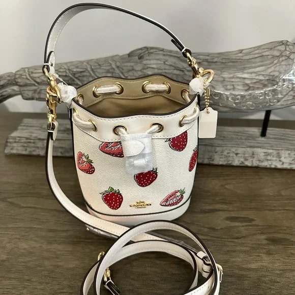 Coach Mini Bucket Bag With Strawberry Print - Picture 2 of 7